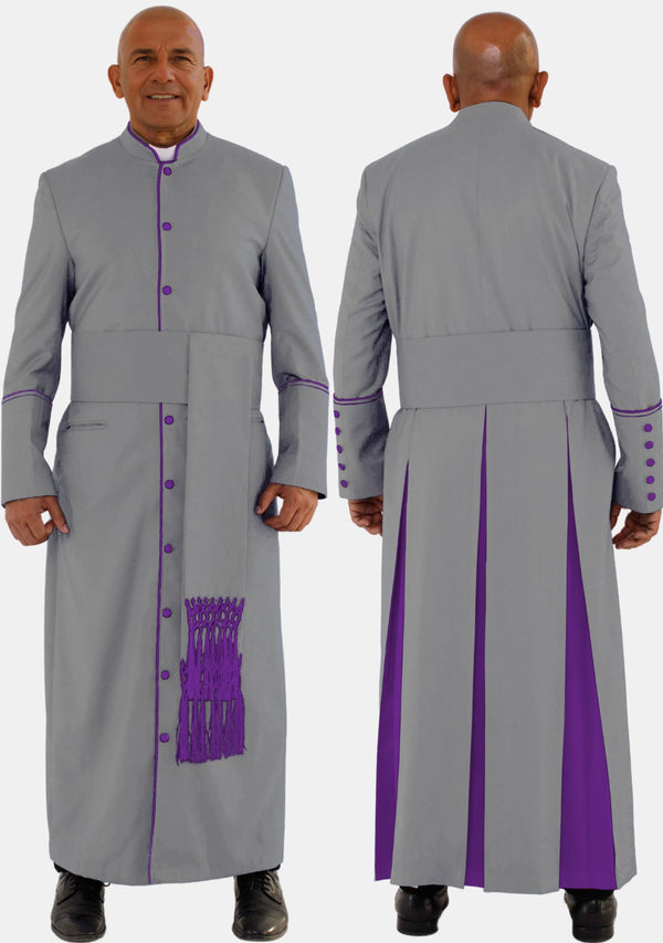 Timeus Clergy Robe Gray with Roman Purple