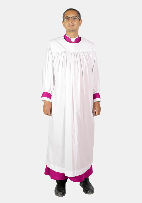 Traditional Anglican Bishops Rochet with Red Purple Detachable Cuffs