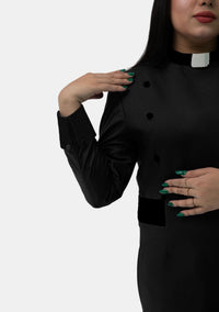 Womens Clergy Dress Black with Designer Buttons