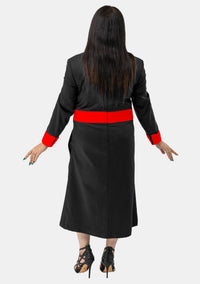 Womens Clergy Dress Black with Red Designer Buttons
