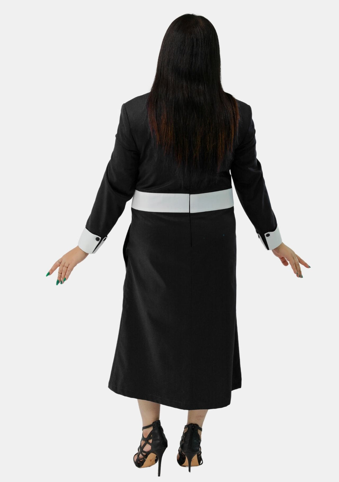 women's clergy dress black with white designer buttons Womens Black Clergy Dress in Classic Tailored Fit