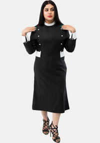Womens Clergy Dress Black with White Designer Buttons