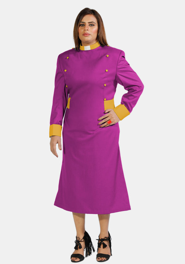 Womens Clergy Dress Red Purple with Gold Designer Buttons