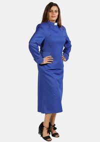 Womens Clergy Dress Royal Blue with Designer Buttons