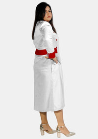 Womens Clergy Dress White with Red Designer Buttons
