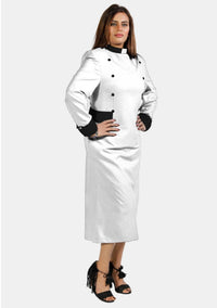 Womens Clergy Dress White with Black Designer Buttons