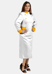 Womens Clergy Dress White with Gold Designer Buttons