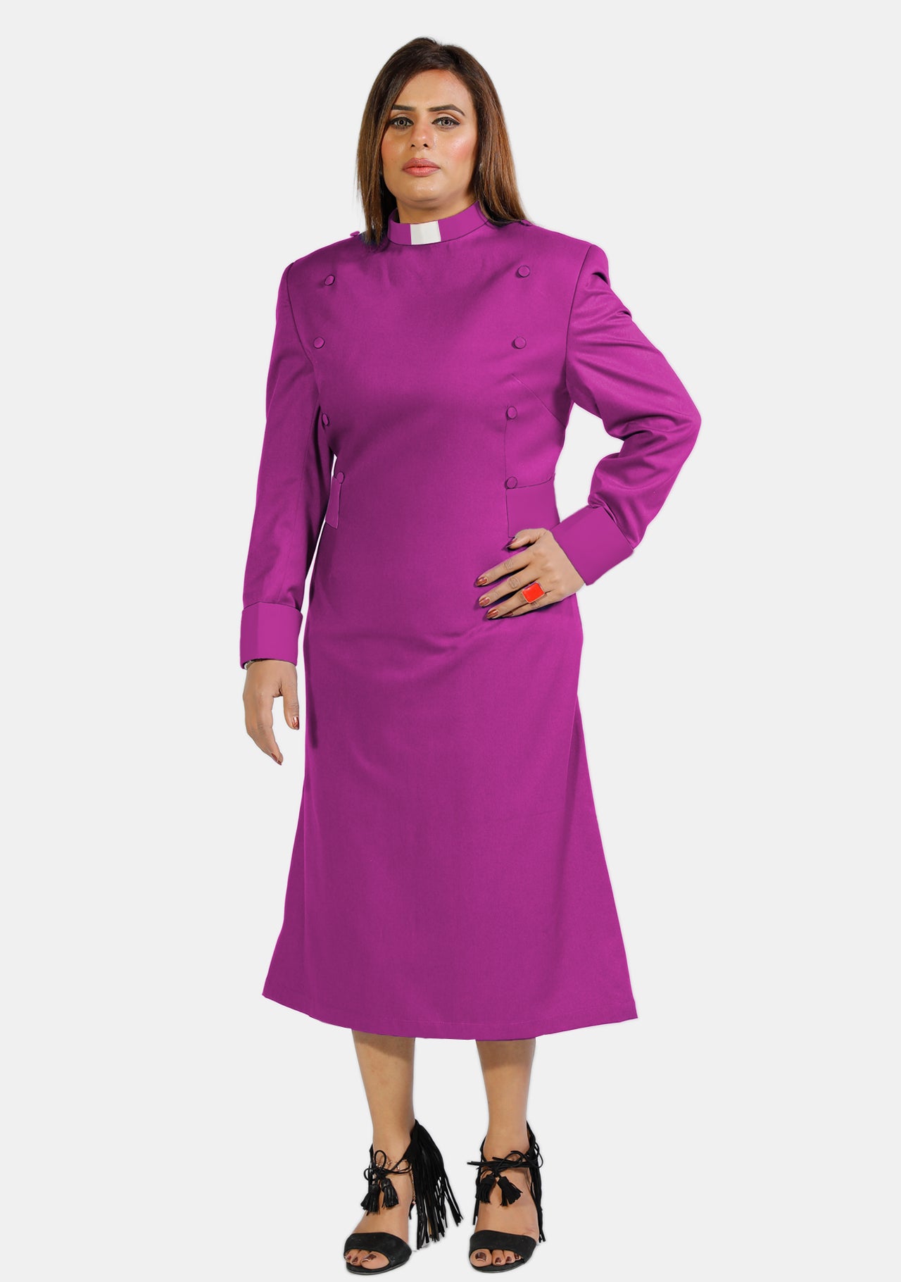 Womens Clergy Dress Red Purple with Designer Buttons