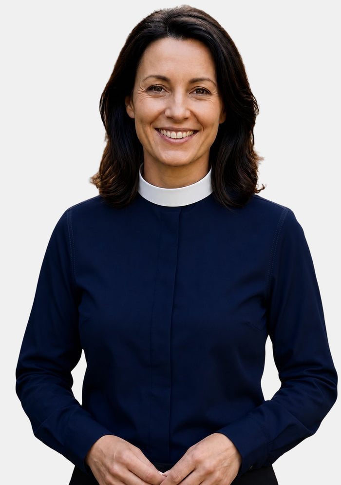 Zipporah Full Collar Long Sleeve Clergy Shirt for Women Navy Blue
