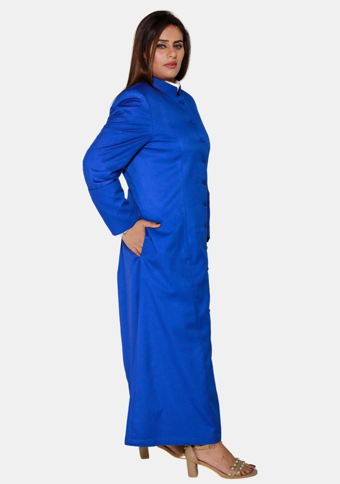 Blue Clergy Robe with 14 Fabric Buttons and Soft Comfort – eClergys