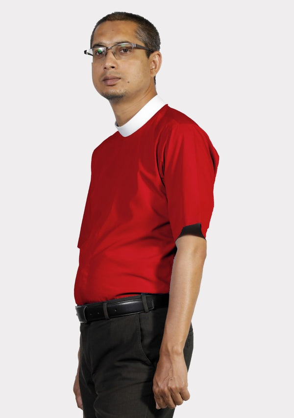 Short Sleeve Neckband Red Clergy Shirt for Men