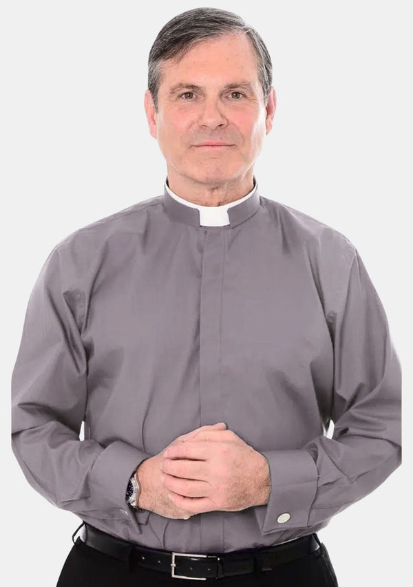 Long Sleeve Roman Collar Grey Clergy Shirts for Men