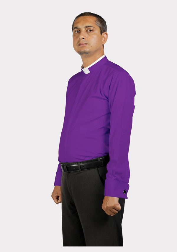 Roman Collar Purple Clergy Shirt Long Sleeve For Men