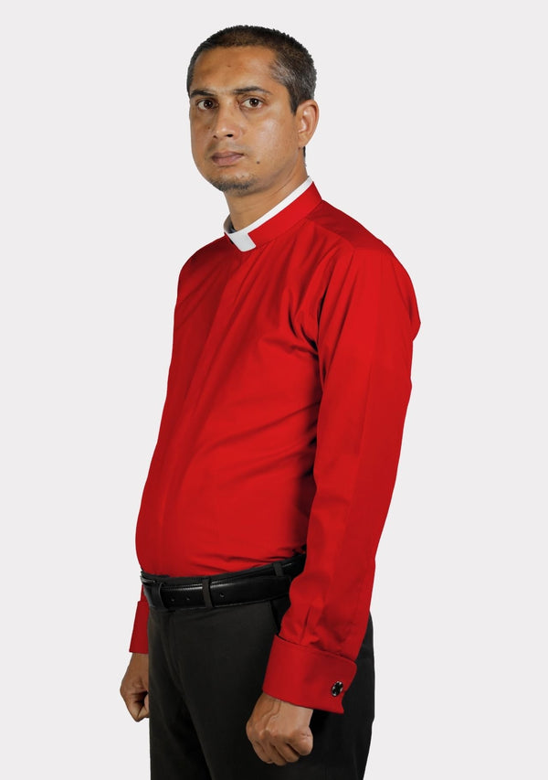 Roman Collar Red Clergy Shirt Long Sleeve for Men