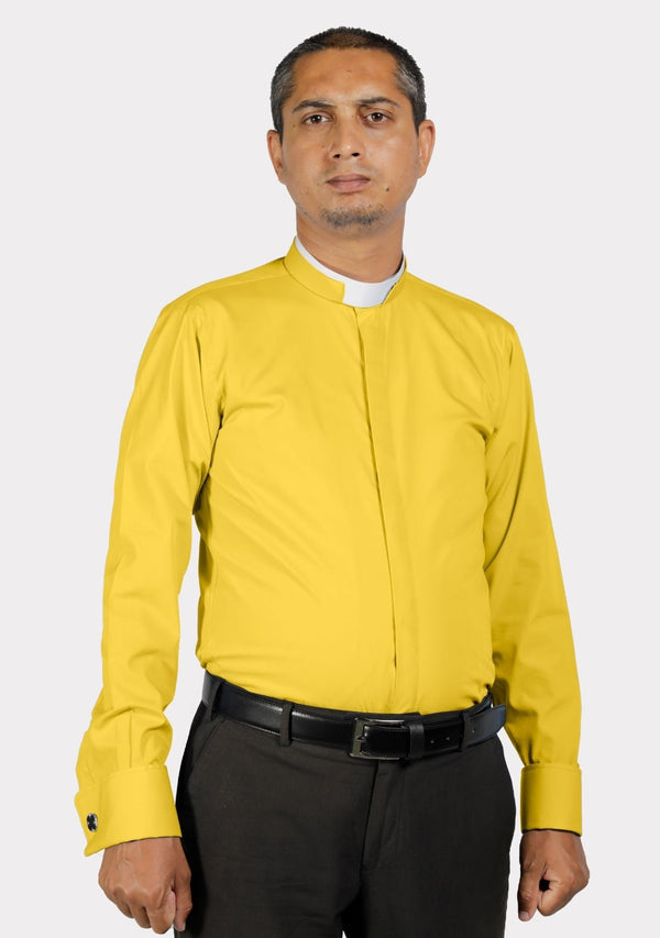 Tonsure Collar Clergy Shirt Long Sleeve Gold for Men