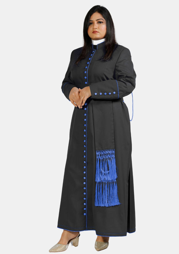 Roman Catholic Cassock For Women in Black with Royal Blue