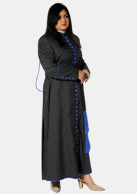 Roman Catholic Cassock For Women in Black with Royal Blue