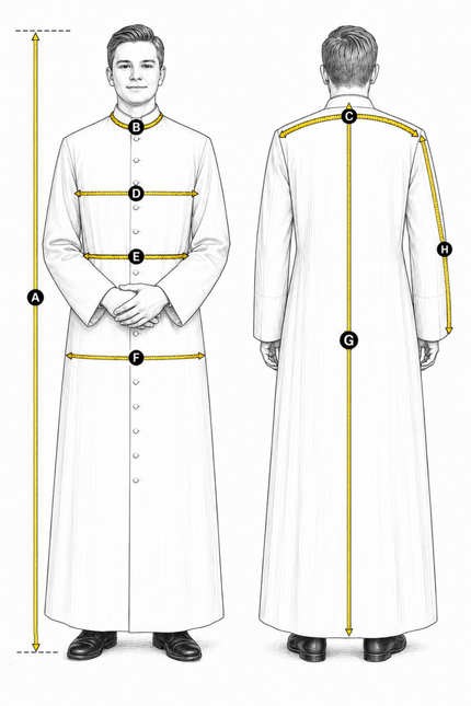Altar Server Cassock and Alb measurement diagram