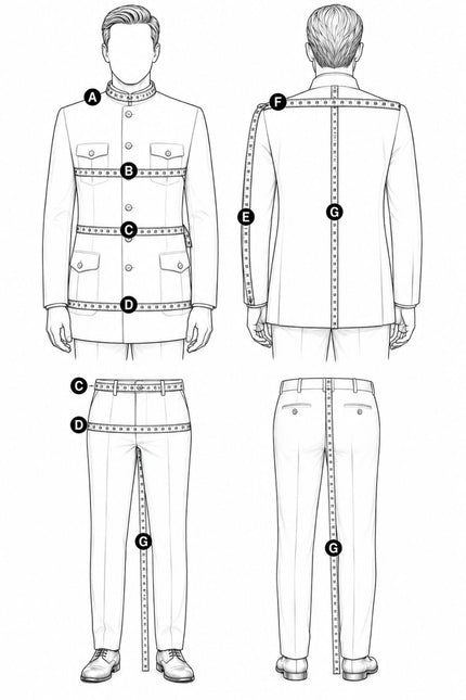 Clergy Jacket for Men measuring guide sketch