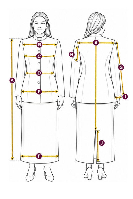 Clergy Skirt Suit Women's measurement sketch